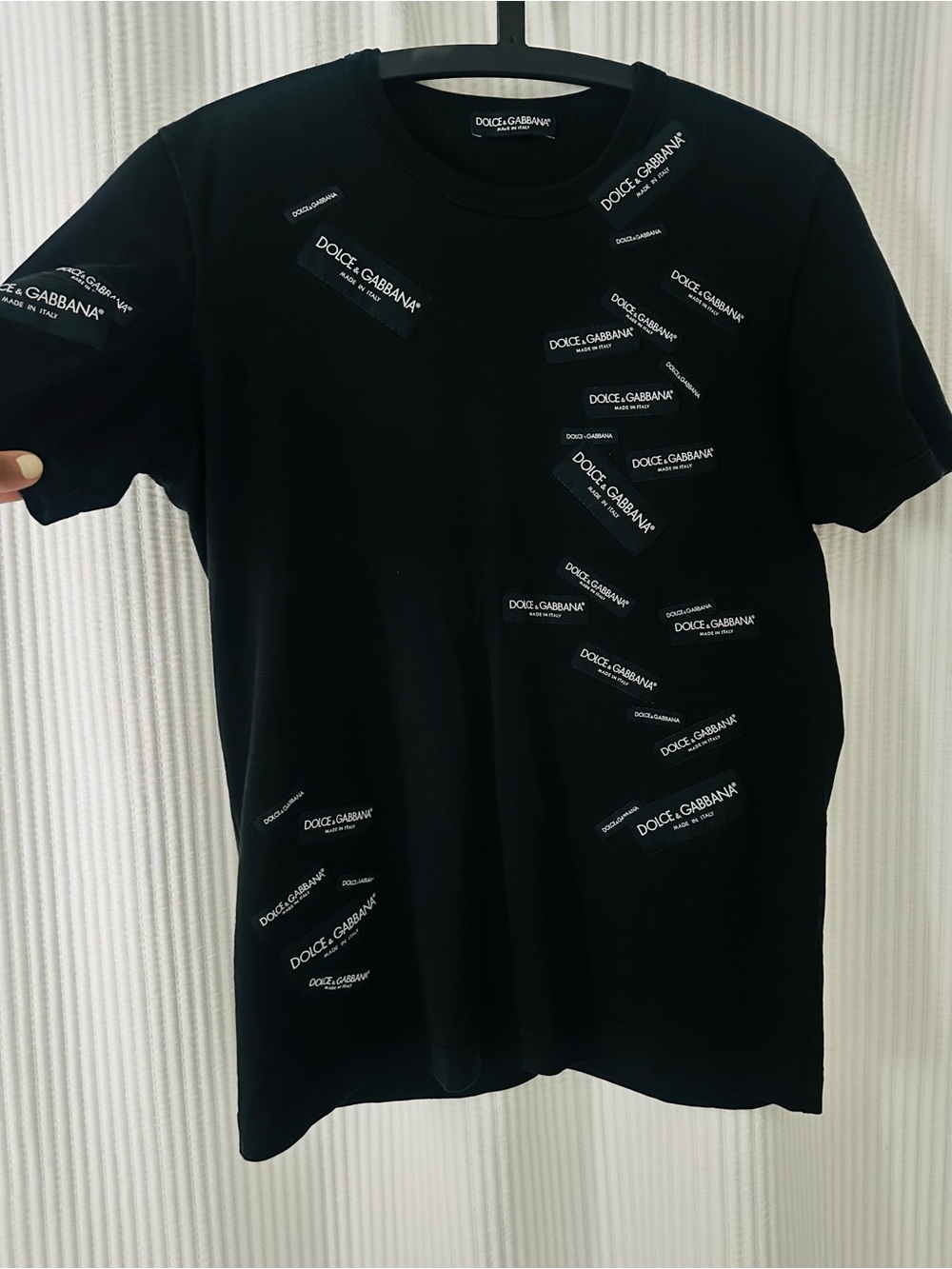 Dolce & Gabbana Black Short-Sleeve Tee with Logo Patch Prints